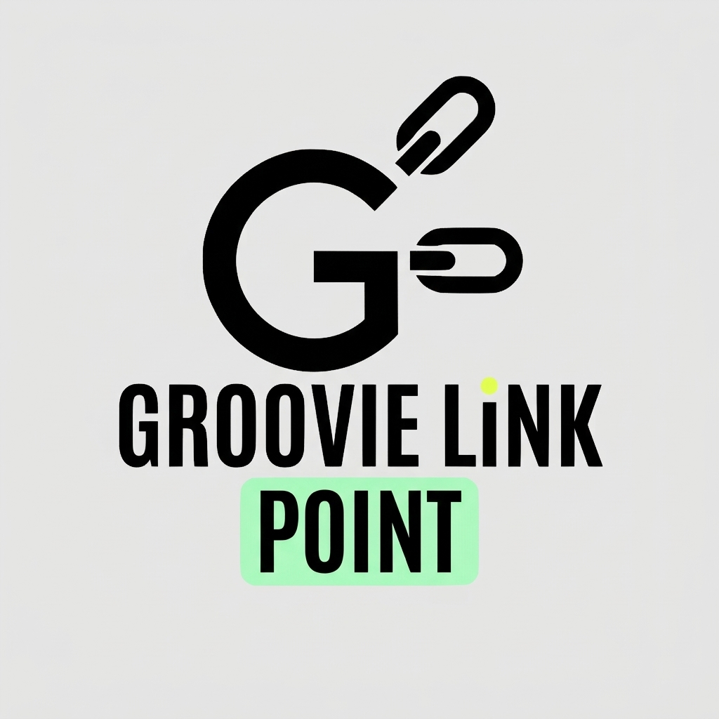Groovie Link Point logosu: zincir halkalı G, GROOVIE LiNK yazısı ve mint POINT etiketi